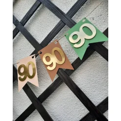 Sehr edle Girlande zum 90. Geburtstag / Jubiläum in Beige, Grün und Gold