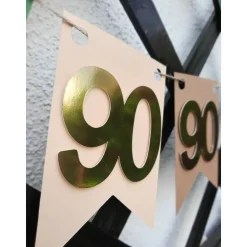 Sehr edle Girlande zum 90. Geburtstag / Jubiläum in Beige, Grün und Gold