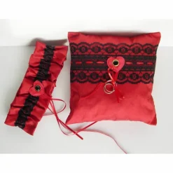 Seiden-Ringkissen, Ringkissen Seide mit Spitze, Strumpfband Gothik, Ringkissen-Hochzeit mit Strumpfband Gothic-Hochzeit