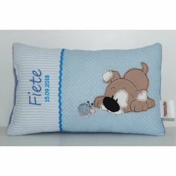 Süßer Hund mit Schnecke - Name & Geburtsdatum, Personalisierte Kissen, Namenskissen, Geschenk zur Geburt