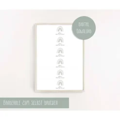 Servietten Banderole | Taufe Regenbogen mint | Getränkebanderole | neutrale Taufdeko oder Gastgeschenk | PDF Download