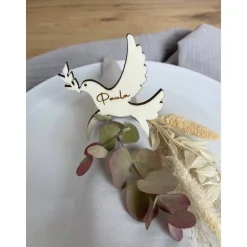 Serviettenring Namensschilder Taube Taufe, Kommunion, Konfirmation / Tischdekoration Tischkarten personalisiert mit Name