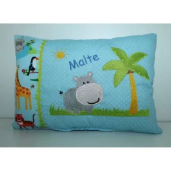 Süßes Nilpferd & Name - Personalisierte Kissen, Kindergarten, Geschenk zur Geburt, Kissen mit Namen, Namenskissen