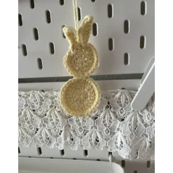 Set 3 Osterhasen gehäkelt Anhänger Mitbringsel Frühlings Deko Osterdeko Hase minimalistisch Skandi gelb weiß braun