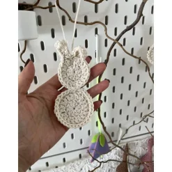 Set 3 Osterhasen gehäkelt Anhänger Mitbringsel Frühlings Deko Osterdeko Hase minimalistisch Skandi gelb weiß braun