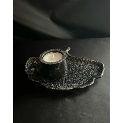 Set aus Blatt und Teelichthalter schwarz Glitzer