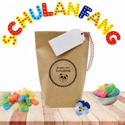 Set Geschenktüte Bruder vom Schulkind Schultüte Geschwistertüte mit Geschenkanhänger aus Papier und Kordel in rot-weiß