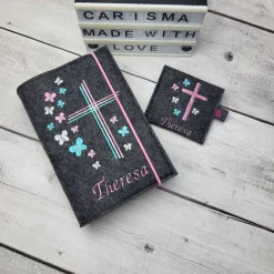 Set Gotteslobhülle Schmetterlinge mit Rosenkranztasche 3, Kommunion