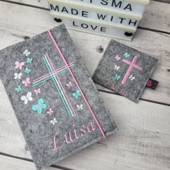 Set Gotteslobhülle Schmetterlinge mit Rosenkranztasche