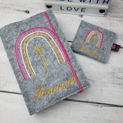 Set Gotteslobhülle/Gotteslobeinband Regenbogen mit Rosenkranztäschchen