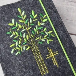 Set Gotteslobhülle,Gotteslobeinband Lebensbaum mit Rosenkranztasche grüntöne, Kommuinon