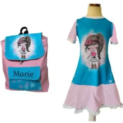 Set Kleid und passender Kindergarten Rucksack - mit oder ohne Namen - mit Wunschnamen Kinderrucksack - Tasche für Mädche