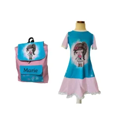 Set Kleid und passender Kindergarten Rucksack - mit oder ohne Namen - mit Wunschnamen Kinderrucksack - Tasche für Mädche