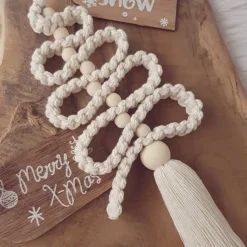 Set Makramee Bäume, beige, Weihnachtsanhänger