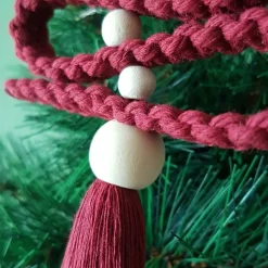 Set Makramee Bäume, weinrot, Weihnachtsanhänger