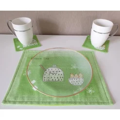 Set mit 2 Untersetzer "Green Tea" grün, genäht