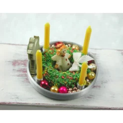 Silber Teller mit Kerzenhalter  aus Kunststoff mit echten gelben Kerzen