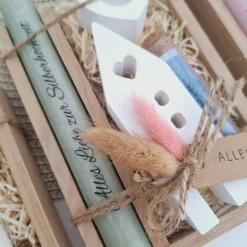 Silberhochzeit Geldgeschenk Silberhochzeitsgeschenk Haus / Lichthaus Kerzenhalter Herz Geschenkset Gutschein Kerzenset S