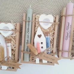 Silberhochzeit Geldgeschenk Silberhochzeitsgeschenk Haus / Lichthaus Kerzenhalter Herz Geschenkset Gutschein Kerzenset S