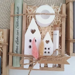 Silberhochzeit Geldgeschenk Silberhochzeitsgeschenk Häuser / Lichthäuser Kerzenhalter rund Geschenkset Gutschein Kerzens