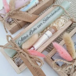 Silberhochzeit Geldgeschenk Reagenzglas Silberhochzeitskerze Silberhochzeitsgeschenk Geschenkset Gutschein Kerzenset Sta