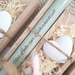 Silberhochzeit Silberhochzeitsgeschenk Dekoherz Kerzenhalter rund Kerze Kerzenset Stabkerze Kerze mit Kerzenbox Holzbox