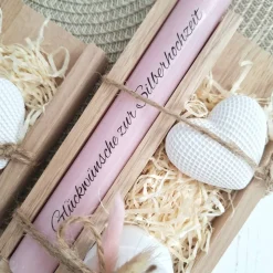 Silberhochzeit Silberhochzeitsgeschenk Dekoherz Kerzenhalter rund Kerze Kerzenset Stabkerze Kerze mit Kerzenbox Holzbox