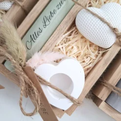 Silberhochzeit Silberhochzeitsgeschenk Dekoherz Kerzenhalter Herz Stabkerze Kerzenbox Holzbox Mitbringsel