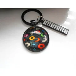 Single, Vinyl, Musik, Keyboard   Cabochon Rund  Schlüsselanhänger, Retro, Männerschmuck