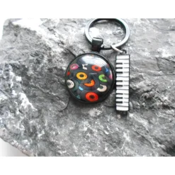 Single, Vinyl, Musik, Keyboard   Cabochon Rund  Schlüsselanhänger, Retro, Männerschmuck