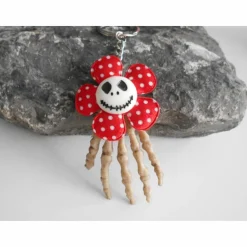 Skull Totenkopf Skelett Hand, Schlüsselanhänger rot  polka dots