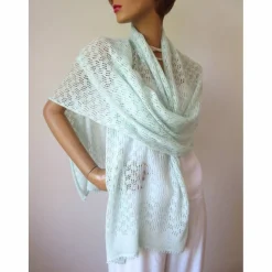 Sommer Schal mint aus Baumwolle und Merino, leichtes Lace-Tuch reine Naturfaser, zarte Stola Damen