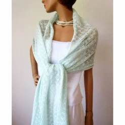 Sommer Schal mint aus Baumwolle und Merino, leichtes Lace-Tuch reine Naturfaser, zarte Stola Damen