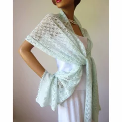 Sommer Schal mint aus Baumwolle und Merino, leichtes Lace-Tuch reine Naturfaser, zarte Stola Damen