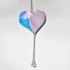 Sonnenfänger - Herz aus irisierendem Buntglas mit Glaskristall - Türkis/Rosa