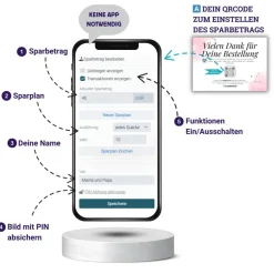 Sparbuch als Anhänger | NFC & QrCode | Personalisiertes Geldgeschenk | Verschiedene Motive