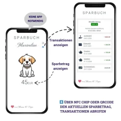 Sparbuch als Anhänger | NFC & QrCode | Personalisiertes Geldgeschenk | Verschiedene Motive