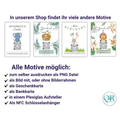 Sparbuch mit QR-Code – personalisierte Geschenkidee zur Taufe, Geburt oder Einschulung | Handmade | Hamster