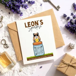 Sparbuch mit QR-Code – personalisierte Geschenkidee zur Taufe, Geburt oder Einschulung | Handmade | Hamster