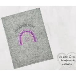Sparbuchhülle Filz REGENBOGEN Geschenk zur Geburt. Personalisierbar  KL425