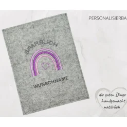 Sparbuchhülle Filz REGENBOGEN Geschenk zur Geburt. Personalisierbar  KL425