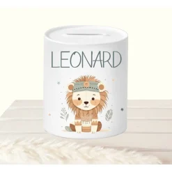Spardose Kind Löwe personalisiert, Sparschwein mit Namen Kind, Geburtstagsgeschenk Kind, Kinderspardose Geschenk
