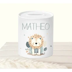 Spardose Kind Löwe personalisiert, Sparschwein mit Namen Kind, Geburtstagsgeschenk Kind, Kinderspardose Geschenk