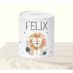 Spardose Kind Löwe personalisiert, Sparschwein mit Namen Kind, Geburtstagsgeschenk Kind, Kinderspardose Geschenk