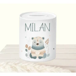 Spardose Kind Löwe, Sparschwein mit Namen, Kinderspardose Keramik personalisiert, Sparbüchse Geburtstag