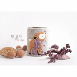 Spardose mit bestickter Filzhülle Reh mit Schal