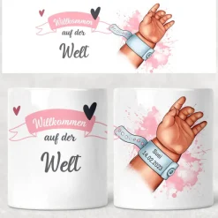 Spardose zur Geburt mit Name / Geburtsdatum auf Babyhand Armband