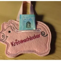 Sparschwein Krötenschlucker Rosa bestickt aus Kunstfilz – Geschenk, Deko & Aufhänger