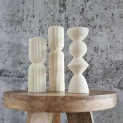 Sparset 6er Set handgegossene Kerzen - Sojawachs - Gerippte Säulen & Rillenkerzen, vegan, nachhaltig, minimalis