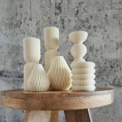 Sparset 3er Set handgegossene Kerzen - Sojawachs - Gerippte Säulen & Rillenkerzen, vegan, minimalistisch